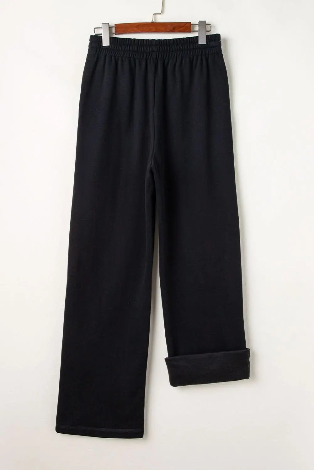 Cozy black fleece pants with drawstring - Love Salve